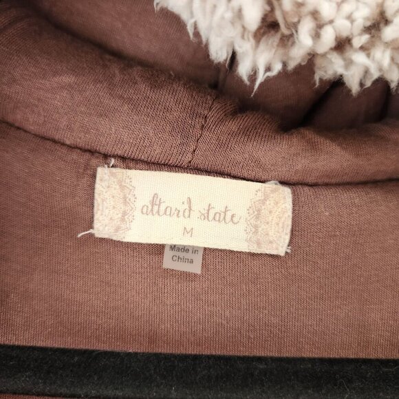 Altar'd State Hooded Sherpa Vest Sweater Beige Brown Boho Bohemian Women's M - Picture 5 of 7